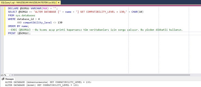 SQL Server'da Tüm Veritabanlarının Compatibility Level'lerini Oluşturma Kodu