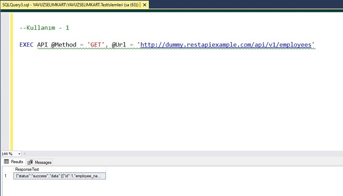 SQL Server'da Web API Çalıştıran Prosedür