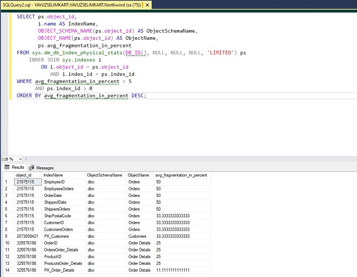 SQL Server'da Index’lerin Fragmentation Oranlarını Bulmak