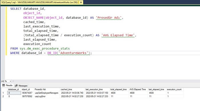 SQL Server'da Prosedür Execution İstatistiklerini Görmek