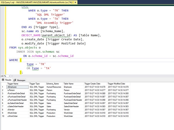 SQL Server'da Trigger'ın Oluşturulma ve Güncellenme Detayını Görüntülemek