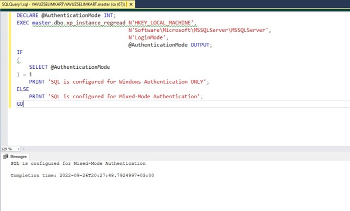 SQL Server'da Authentication Modunu Kontrol Etmek