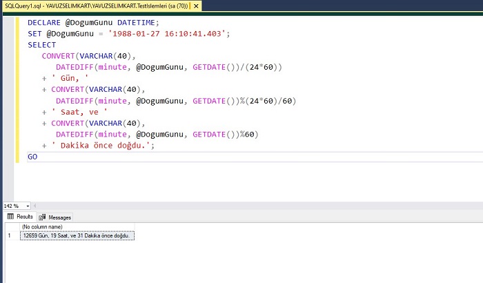 SQL Server'da Doğum Gününü Gün, Saat ve Dakika Olarak Hesaplamak