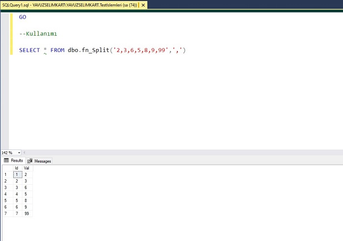 SQL Server'da Split Fonksiyonu