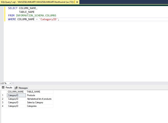 SQL Server'da Kolon Adından Tablo Bulmak