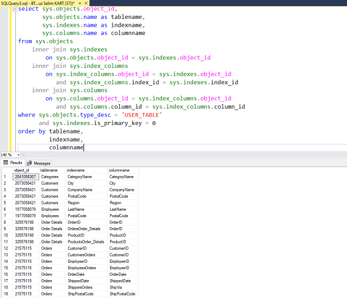 SQL Server'da Tablo Bazlı Index Bilgisini Görüntülemek