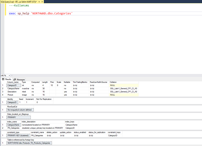 SQL Server'da Tablo Hakkında Açıklayıcı Bilgilere Ulaşmak