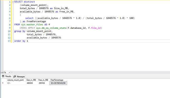 SQL Server'da Harddisk Kullanım Oranını Görmek