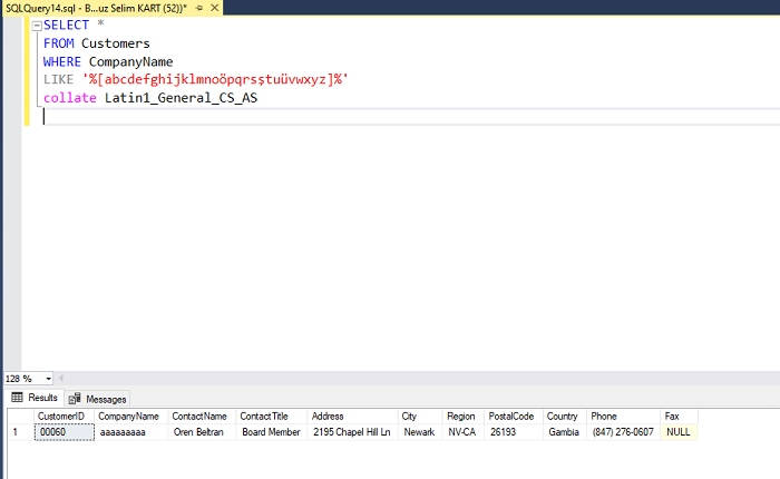 SQL Server’da Küçük Harf İçeren Satırları Bulmak