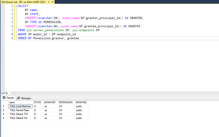 SQL Server'da Kullanıcının Ağ veya Bağlantı İzinlerini Kontrol Etmek