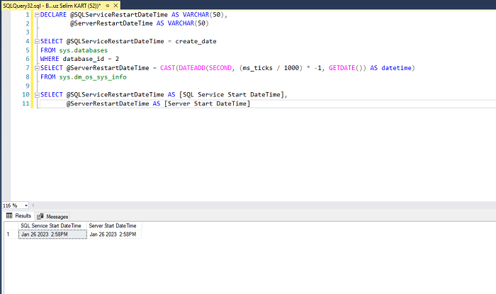 SQL Server'da Sunucunun Yeniden Başlatma Zamanını Öğrenmek