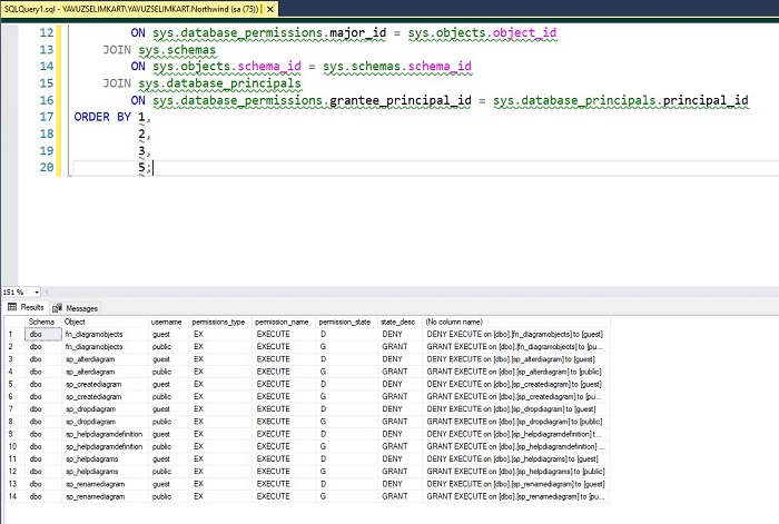 SQL Server'da Tüm Yetkilendirmeleri Listelemek