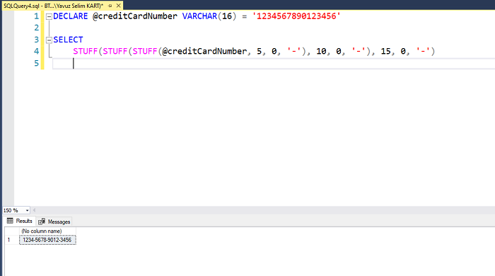 SQL Server'da Kredi Kartı Numarası Görünümünü Formatlamak