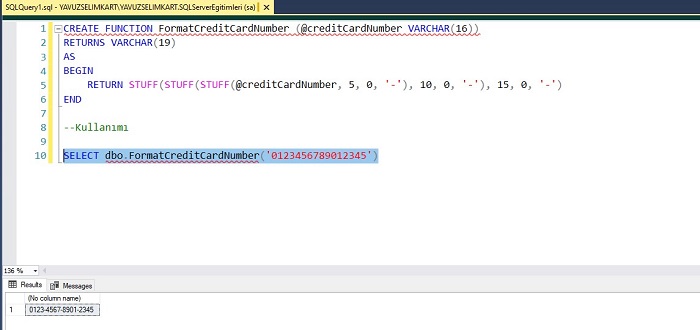 SQL Server’da Kredi Kartı Numarası Görünümünü Formatlayan Fonksiyon