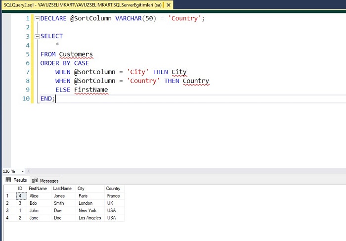 SQL Server'da Dinamik ORDER BY Kullanmak