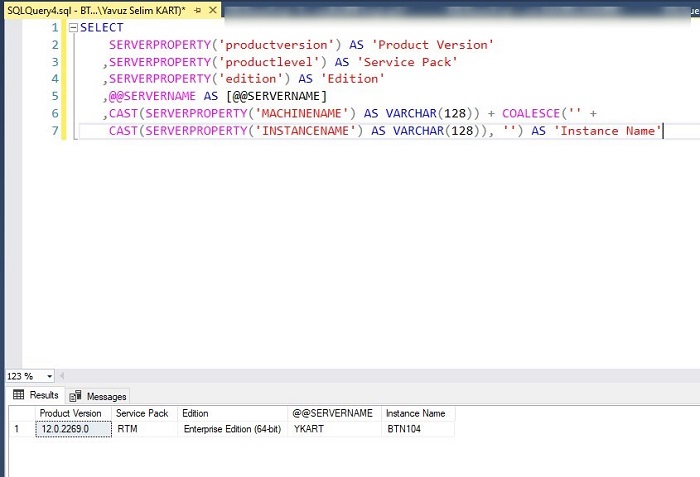 SQL Server'da Sunucu Özelliklerini Bulmak