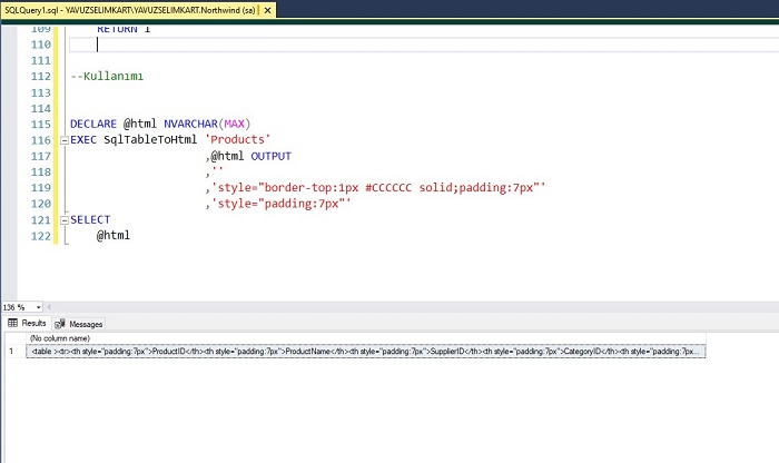 SQL Server'da Tabloların HTML Formatta Çıktısını Alan Prosedür