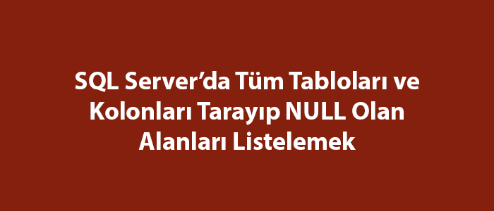 SQL Server’da Tüm Tabloları ve Kolonları Tarayıp NULL Olan Alanları Listelemek